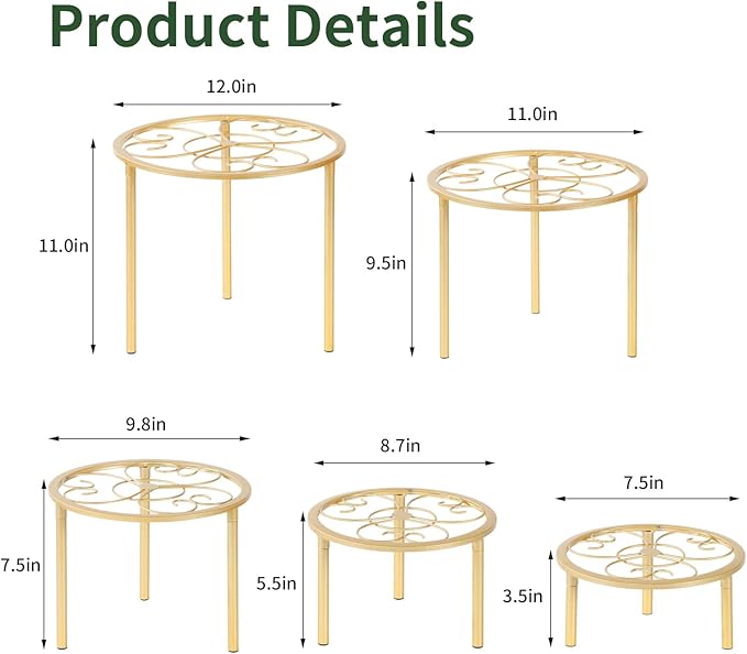 5-piece set of metal plant potted flower racks, heavy-duty flower pot plant racks of different sizes, iron flower racks, suitable for indoor and outdoor home decoration (Black) (5, White) mekpiwu