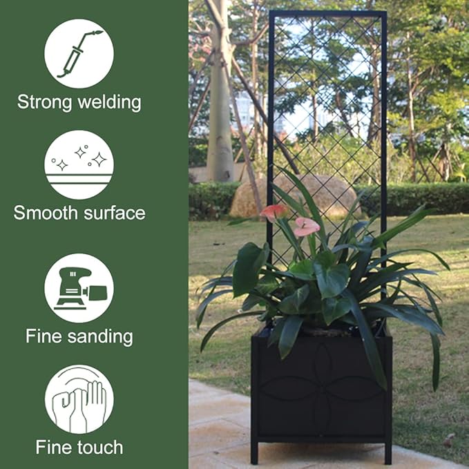 Zhongma 15.75 x 15.75 x 55 in Raised Garden Bed with Trellis,Heavy Duty Plant Box for Climbing Plants with Drainage Hole, Metal Lattice Planter Gardon Box with Inner Fabric Liners. Zhongma