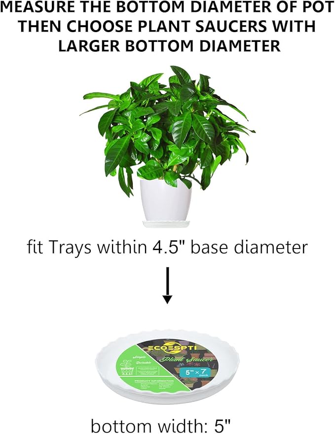 Plant Saucer, 7 Pack 5 Inch Durable Plastic Plant Tray, White Round Plant Pot Saucers, Drip Tray for Indoor and Outdoor Garden Lifecouldbesointeresting