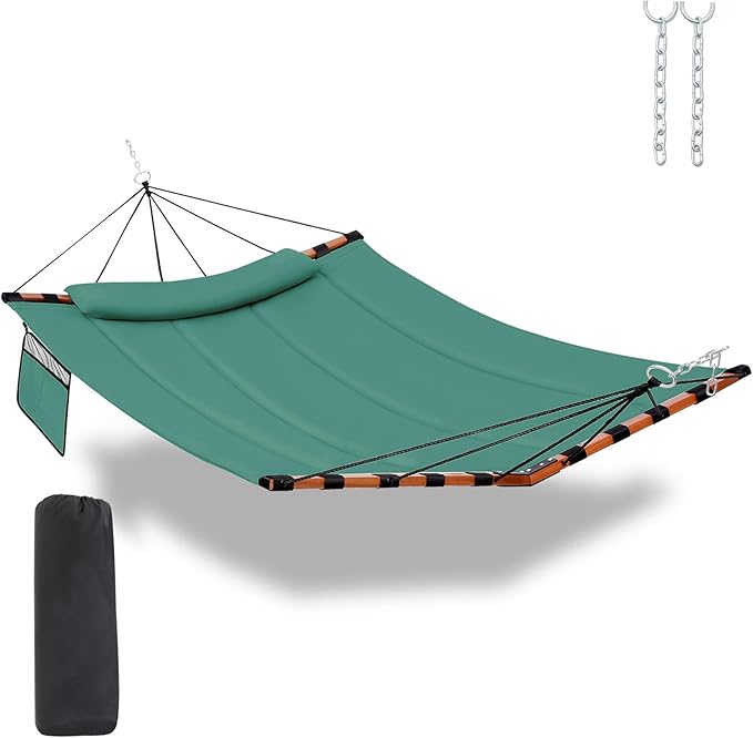 TegerDeger 12FT 2 Person Hammock Large Hammock 450LB Capacity with V Shaped Hardwood Spreader Bar & Nylon Rope for Outside, Patio, Garden, Backyard, Beach, Poolside - Lake Blue Tegerdeger