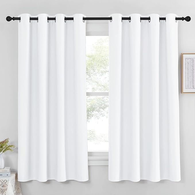 NICETOWN White Room Darkening Curtain for Bedroom 63 inches Long - (50% Blackout) Grommet Thermal Insulated Window Treatment Sound Reducing Drapes for Living Room (1 Panel, W52 x L63) NICETOWN