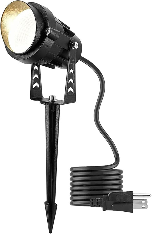 Warm White Spotlight, 12W 3000K Landscape Spot Lights, IP65 Waterproof Garden Lighting, Metal Case COB LED Lights for Lawn Lamp US 3- Plug Yard Christmas Decoration with Stakes(1 Lights) kooplicht