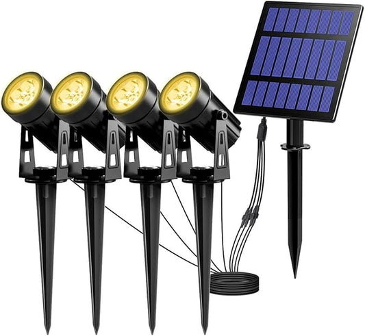 T-SUN Solar Spotlights, 4-in-1 Solar Landscape Spot Lights Outdoor Waterproof Auto ON/Off 5W Separate Solar Panel LED Lights, Solar Lights for Garden, Yard, Driveway, Pool Area(Warm White-3000K) T-SUN