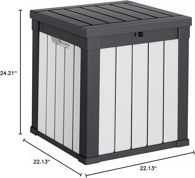 DRATO 51 Gallon Deck Boxes Resin Outdoor Storage Box UV Resistant Outside Deck Box with Lockable Lid for Patio Furniture（Black and White，51 Gallon） DRATOprovidesawarmandcozy