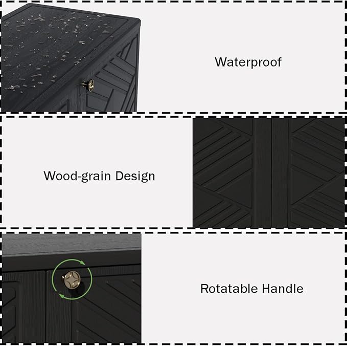 Outdoor/Indoor Storage Box,Resin and Plastic Storage Cabinet Waterproof,Outdoor Cabinet for Patio/Garden/Balcony/Backyard/All Room(with 3 Shelves)-Black Mrosaa