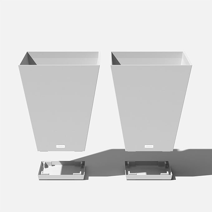 Veradek Nobleton Indoor/Outdoor Wide Square Planter (White, 22 inch - 2 Pack with 2 Saucer Trays) VeradekOutdoor