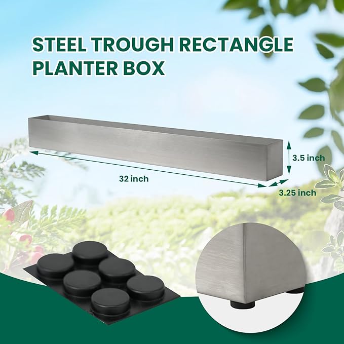 Trough Rectangle Planter Long Window Sill Planter Box Stainless Steel Window Planters Modern Succulent Planter Slivery 32 in Metal Windowsill Pot for Indoor Plants Herb Table Home Outdoor GZGNEEVL