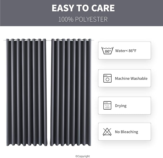 DIVA EN CAMINO DEC Outdoor Patio Curtain Waterproof Darkening Thermal Insulated Indoor Curtains for Bedroom, Porch, Living Room, Pergola, Cabana, W105 x L120 Extra Wide, Gray, Set of 2 Panels DivaenCamino