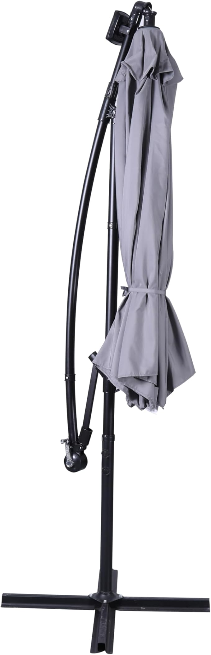 Flash Furniture Sedona Round Solar Cantilever Umbrella, Commercial Grade with Built in Cross Base, Crank and Tilt, 32 LED Lights, 6 Hour Run Time, 10 FT, Gray FlashFurniture