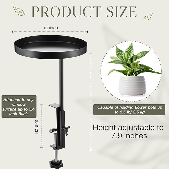 1 Pcs Window Sill Plant Shelf 5.7''D x 12.4''H Adjustable Window Shelf Windowsill Clamp Tray for Indoor Plants Metal Windowsill Extension Tray Planter Floating Shelves for Indoor Outdoor Teenyyou