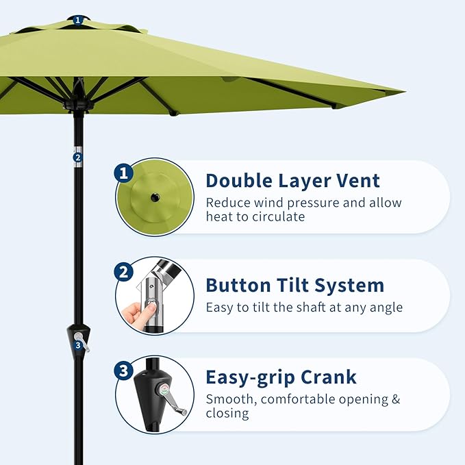 Garvee 9FT Patio Umbrella - Outdoor Table Umbrella with Smooth Crank Lift, Push Button Tilt and 8 Sturdy Ribs - Market Umbrella UV Protection Waterproof for Pool, Deck, Yard, Garden -Apple Green Garvee