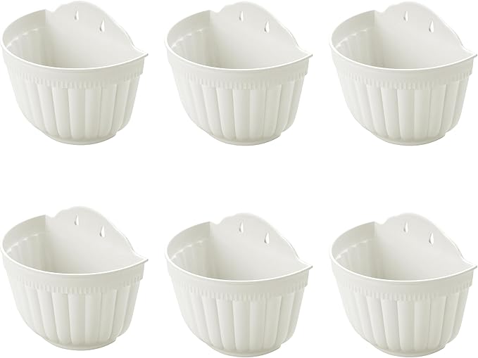 ORIMERC 6 Pcs Plastic Large Wall Plant Pots Vertical Garden Living Wall Mounted Window Hanging Basket Fence Planters Indoor Outdoor for Plants Flowers Kitchen Herbs Holder with Drainage Decor White OrimercGarden