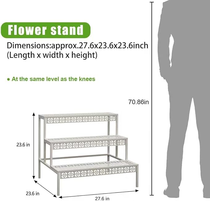 Garden 4 you 3 Tiers Metal Plant Stand,Rectangular Ladder Flower Pots Outdoor Plant Rack, Indoor Plant Display Rack, Heavy Duty Utility Storage Organizer for Home Garden Patio Balcony, Stair Style(White) Garden4you