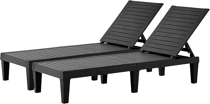 Chaise Lounge Outdoor,Adjustable Pool Lounge Chair with 5 Positions Backrest, Waterproof Sun Loungers for Garden Pool Beach Patio Deck Sunbathing.Black EUNHOO