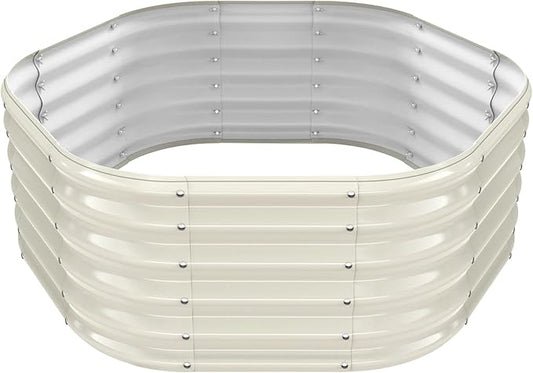 Hexagon Raised Garden Bed, 48 Inch Diagonal & 16.5 Inch Tall, Galvanized Steel Planter Box with Wave-Shaped Metal Panels for Outdoor Flower,Tree,Herb & Vegetable Garden (Cream white, 4FT X 1.5FT) Rootora
