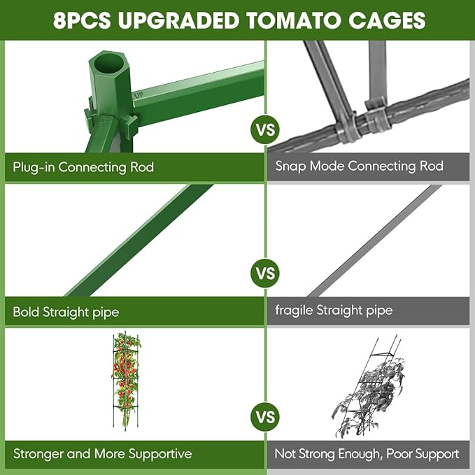 8PCS Tomato Cages for Garden, Tomato Trellis for Raised Garden Bed, 51.2" Tall Cage Plant Support for Pots, Gardening Supplies Trellis for Climbing Plants (8PCS，High: 51.2 Inch) GrowYourGreenParadise
