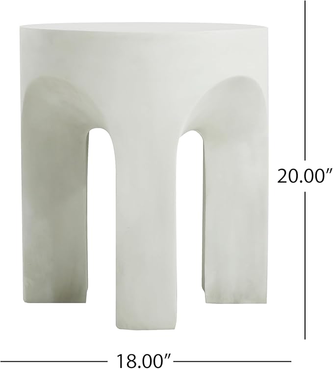 Christopher Knight Home Ottilie Outdoor Side Table, Lightweight Concrete Garden Stool with Four Legs Shaped, Decorative Accent Table Patio End Table for Patio Balcony Beach Pool Side, Antique White ChristopherKnightHome