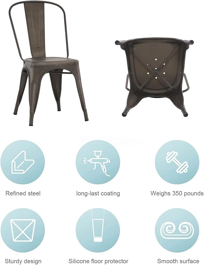 Nazhura Metal Dining Chair Farmhouse Tolix Style for Kitchen Dining Room Café Restaurant Bistro Patio, 18 Inch, Stackable, Waterproof Indoor/Outdoor (Sets of 4) (Steel Seat, Bronze) NazhuraGoodCompanionAtHome