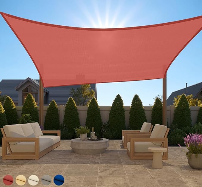 GORILLA GRIP Heavy Duty Sun Shade, UV Protection Fade Tear and Rust Resistant Rectangle Sunshade Canopy, Curved Edges Blocks Sunlight, Breathable Sail, Outdoor Patio, Lawn Garden, 8x12 FT Terra GorillaGrip