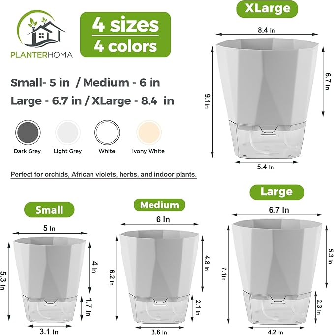 5 Pack Self Watering Pots for Indoor Plants 6.7 Inches Self Watering Planters African Violet Self Watering Pots Clear Pot for Herb Orchid Flower Houseplant, Light Grey Planterhoma