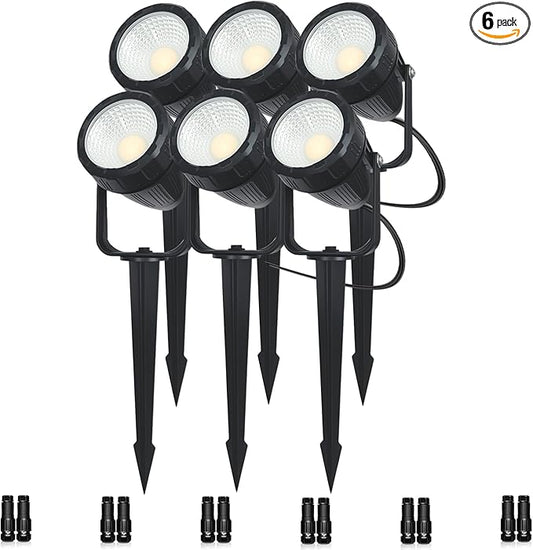Low Voltage Safety Landscape Lights Outdoor: 7W 840LM LED Landscape Lighting with Connectors & Transformer for Tree Garden Yard Pathway | 24V Warm Yellow 3000K Spotlights | IP65 Waterproof | 6 Pack Rootora