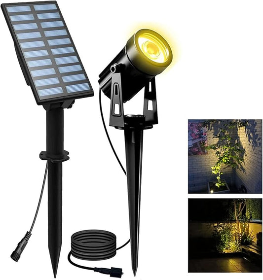 T-SUN Solar Spotlights Outdoor Waterproof, Solar Landscape Spotlights, Solar Powered Spot Lights for Trees, Flag, Garden, Pond, Pathway, Pool Area(Warm White) T-SUN
