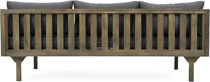 Christopher Knight Home Claremont Outdoor 3 Seater Acacia Wood Daybed with Fabric Water Resistant and Removable Cushions, Patio Garden Sofa with Slat Paneling Armrest and Back, Grey and Dark Grey ChristopherKnightHome
