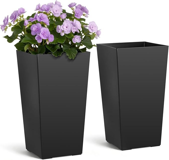 VEVOR Set of 2 Tall Planters for Outdoor Plants 22 inch, Black Tall Planter for Indoor Plants, Modern Planters for Front Porch Patio Balcony, Plant Container Flower Pots with Built-in Drainage VEVOR