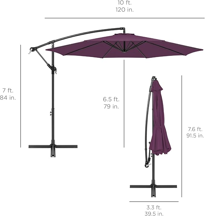 Best Choice Products 10ft Offset Cantilever Hanging Market Patio Umbrella, 8 Sturdy Ribs, Easy Adjustment - Amethyst Purple BestChoiceProducts