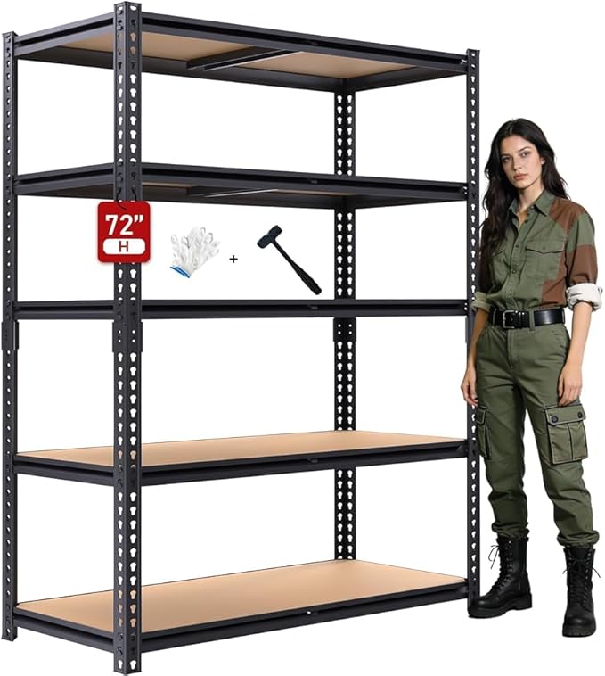 72" H Storage Shelves,Storage Shelves Heavy Duty,2400LBS Metal Shelving Units,Adjustable Garage Shelving Heavy Duty for Garage Storage,Warehouse,16"x35.5"x72 Rootora
