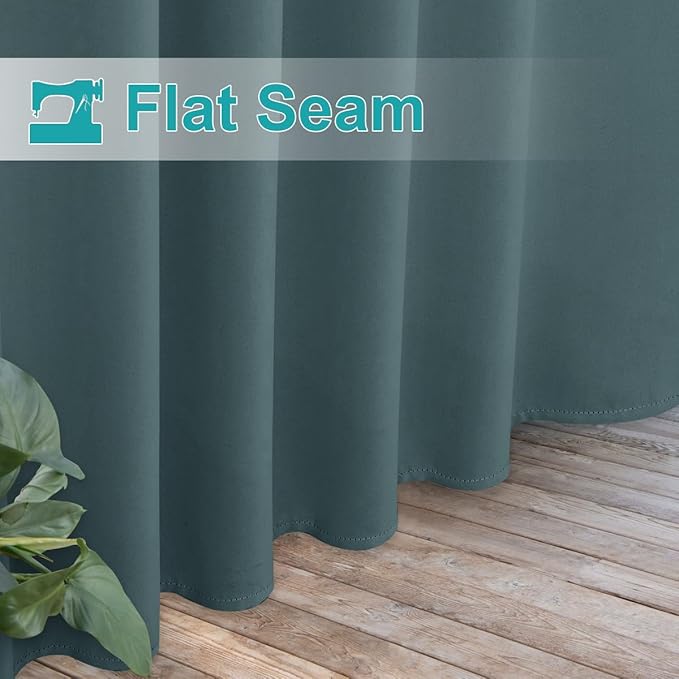 NICETOWN 2 Panels Greyish Blue Porch Curtainss Outdoor Waterproof for Patio, Self-Stick Tab Top Blackout Heat & Cold Block Indoor Outdoor Curtainss & Drapes Privacy for Pergola/Patio, W52 x L108 NICETOWN
