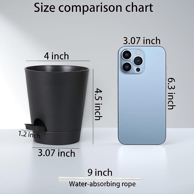 12 Pack 4 Inch Self Watering Plant Pots with Drainage and Saucers，Plastic Flower Pots for Indoor and Outdoor Plants, Nursery Planters for Houseplants and Herbs Black, 4 inch 12pcs zople