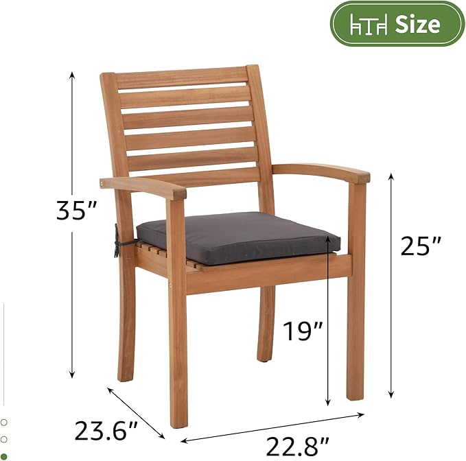 OC Orange-Casual Stackable Patio Dining Chairs Set of 6, Outdoor Acacia Wooden Chairs w/Armrest & Removeable Fabric Cushion, for Porch, Backyard, Garden, Indoor, Dark Grey OCOrange-Casual
