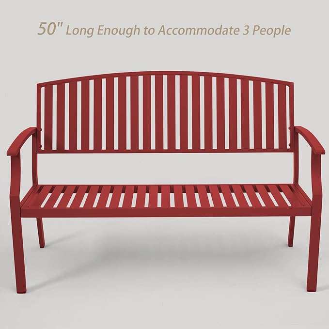 Outdoor Bench Weatherproof Aluminum Patio Garden Bench, Patio Loveseat for Porch Garden Lawn Backyard Park Balcony(Rose Red, 1PC) Eongdn