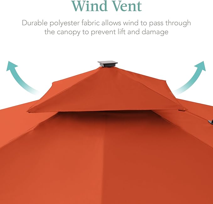 Best Choice Products 10x10ft Cantilever Patio Umbrella w/Base Included, Solar LED Lights 360 Rotation Large Offset Hanging Outdoor Shade for Deck Pool Backyard w/Stand – Rust BestChoiceProducts