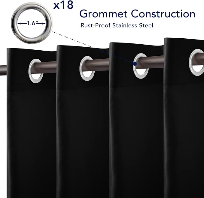 PureFit Outdoor Curtains for Patio Waterproof Weatherproof, UV Resistant Outside Curtains for Gazebo, Front Porch, Pergola, Sun Blocking Privacy Curtain, 150W x 95L inch, 1 Panel, Black PureFit