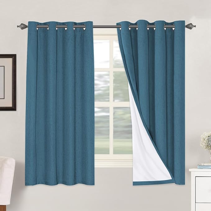 H.VERSAILTEX 100% Blackout Curtains for Bedroom Thermal Insulated Linen Textured Curtains Heat and Full Light Blocking Drapes Living Room Curtains 2 Panel Sets, Blue Sapphire, 52x63 Inch HVERSAILTEX
