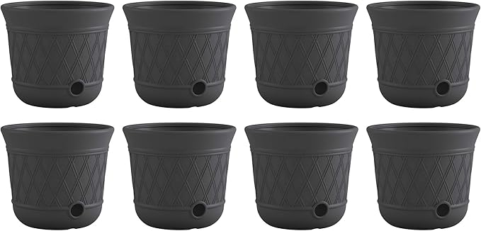 Suncast 8 Pack 14" x 12" Round Resin Decorative Weatherproof Outdoor Hideaway Standard Garden Hose Storage Pot with Drainage Holes, Gray Suncast
