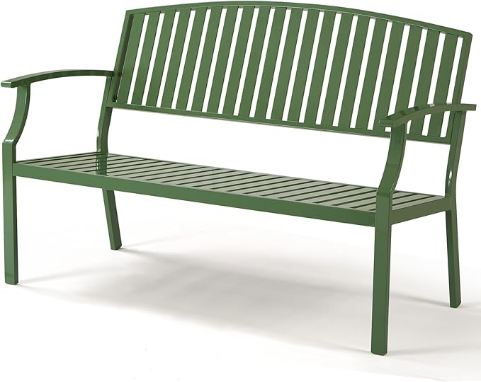 Outdoor Bench Weatherproof Aluminum Patio Garden Bench, Patio Loveseat for Porch Garden Lawn Backyard Park Balcony (Green) Eongdn