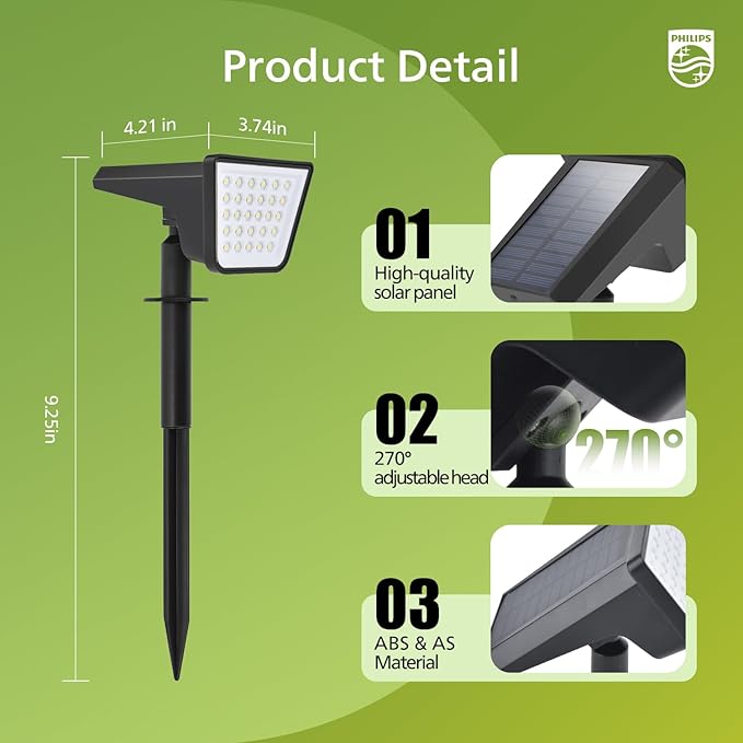 Philips 6 Packs Solar Spot Lights Outdoor Waterproof, 28 LED 3000K Solar Powered Landscape Pathway Lights, Dusk to Dawn Solar Spotlights for Garden, Yard, Lawn, Walkway, Driveway PhilipsLightingLED