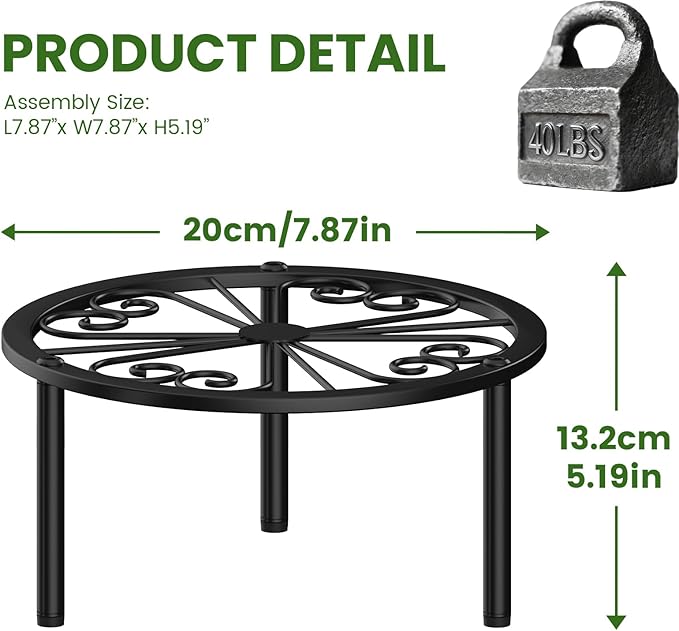 TOSKING Heavy Duty Metal Plant Stand - 7.9-inch Decorative Round Plant Stand, Adjustable Leveling Feet & Rust-Resistant Finish for Indoor/Outdoor Use TOSKINGESSENCE