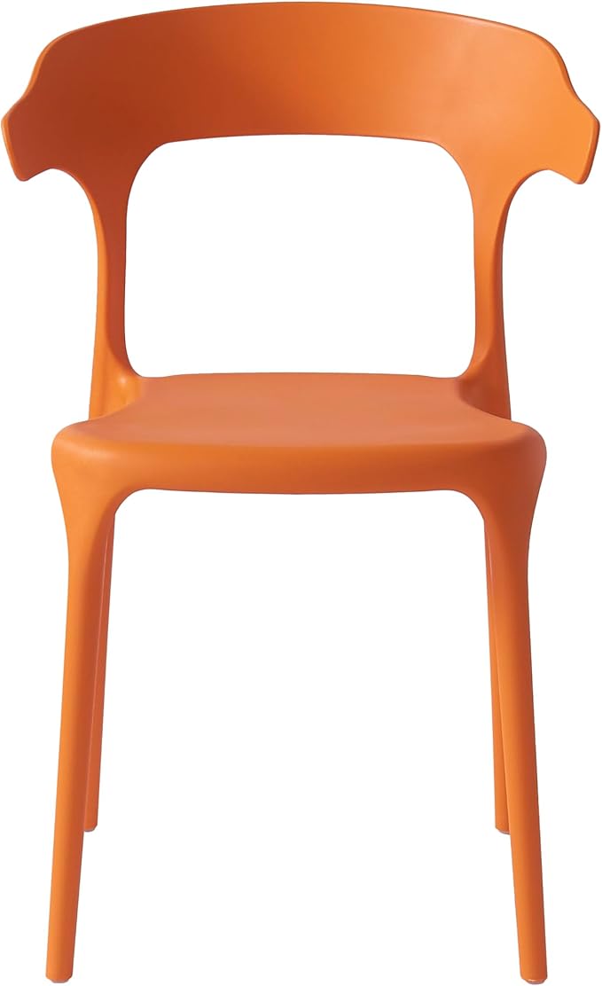 Modern Stackable Dining Chair Set, No Assembly, Plastic Chair, Patio Chair, Suitable for Indoor and Outdoor Cafes and Restaurants, Set of 4 (Orange) XDECO