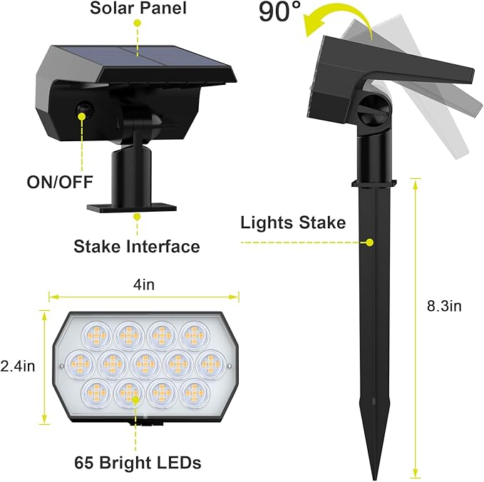 Solar Spot Lights Outdoor 8 Pack, IP65 Waterproof Solar Landscape Spotlights with 65 LEDs, 3 Lighting Modes Solar Garden Lights for Yard Pathway House Driveway (Warm White) FratinkSolarLights