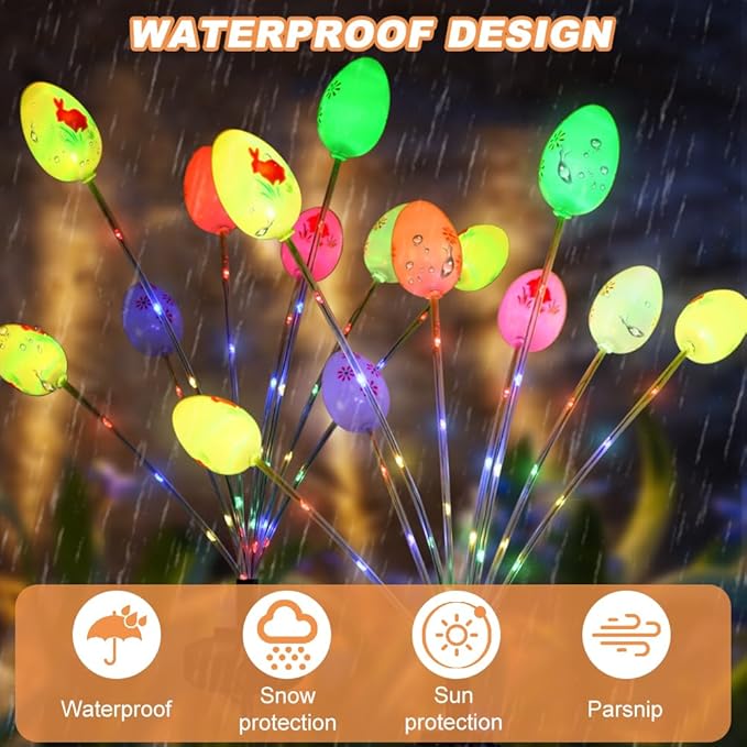 2 Packs Solar Easter Decorations Outdoor Stake Lights, 16 LEDs Colorful Swaying Egg Lights for Easter Decor, Waterproof Easter Solar Lights Decor for Garden, Lawn, Pathway, Yard, Porch & Patio Rootora