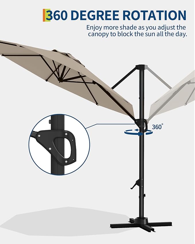 GarveeLife 10FT Patio Umbrella Outdoor Large Cantilever Umbrella Market Sun Shade Windproof Offset Umbrella with 360-Degree Rotation for Garden Deck Pool Patio, Tan GarveeLife
