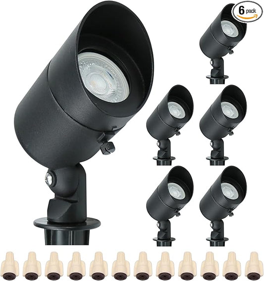 Lumina Lighting® 5W Landscape Lighting 12V Landscape Lights Low Voltage Landscape Spotlights Warm White Waterproof Outdoor Replaceable LED Bulb for Garden,Lawn,Porch,Patio and Yard (Black) (6-Pack) LuminaLighting%C2%AE