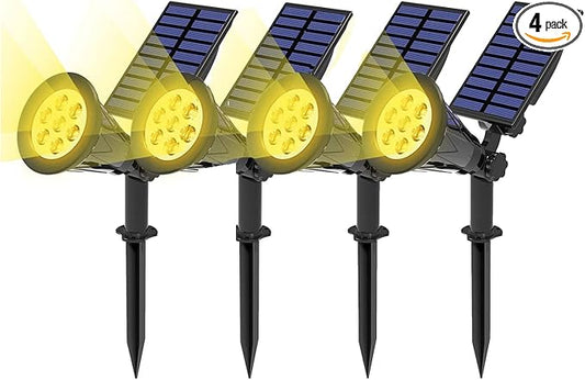 T-SUN Solar Spotlights, 7 LED Solar Lights Outdoor Waterproof, Auto ON/Off Adjustable Solar Garden Pond Lights for Tree, Patio, Yard, Garden, Driveway, Stairs, Pool Area (Yellow- 4 Pack) T-SUN