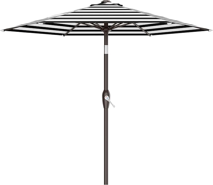 AreShark 7.5FT Patio Umbrella Table Market Umbrella with 6 Sturdy Ribs, Button Tilt/Crank, Heavy-Duty Outdoor Umbrellas for Pool, Deck, Garden and Backyard, Black & White Stripe Rootora