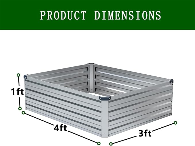 4×3×1FT(2PCS) Galvanized Raised Garden Bed Kit, Metal Planter Boxes,Large Raised Garden Bed for Planting Vegetables,Flowers,Herbs -Silver ZUNUDA