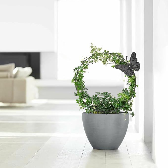 3Pack Trellis for Climbing Plants Indoor, Rust-Proof Trellis for Indoor Potted Plants Round Circle Trellis with Butterfly Houseplant Metal Wire Trellis for Vine Ivy Flower Plant Support DOTFOOT
